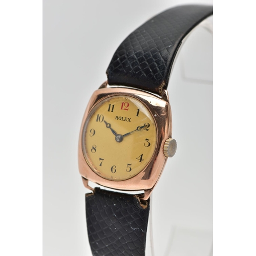 13 - A GENTS 1940'S, 9CT GOLD 'ROLEX' WRISTWATCH, manual wind (non-running), round gold dial signed 'Role... 