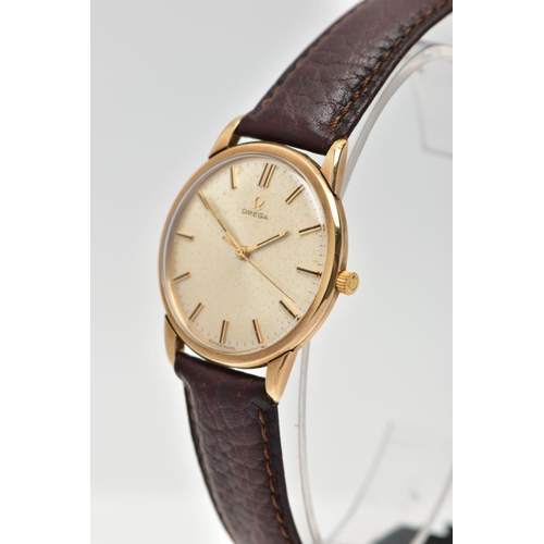 14 - A GENTS 1960'S, 9CT GOLD 'OMEGA' WRISTWATCH, manual wind, round champagne dial signed 'Omega', baton... 