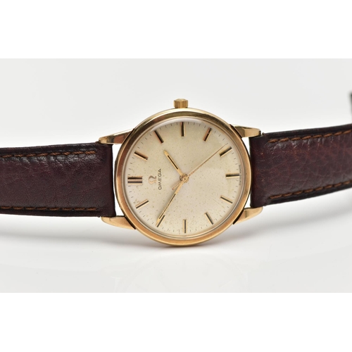 14 - A GENTS 1960'S, 9CT GOLD 'OMEGA' WRISTWATCH, manual wind, round champagne dial signed 'Omega', baton... 