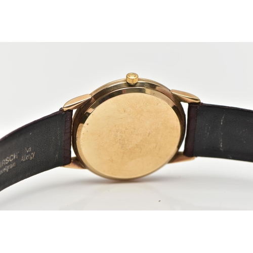 14 - A GENTS 1960'S, 9CT GOLD 'OMEGA' WRISTWATCH, manual wind, round champagne dial signed 'Omega', baton... 