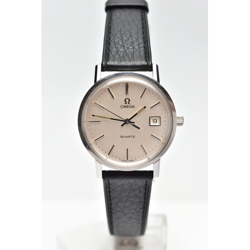 25 - A GENTLEMANS OMEGA WRISTWATCH, the circular champagne dial, with baton hourly markers, date window t... 