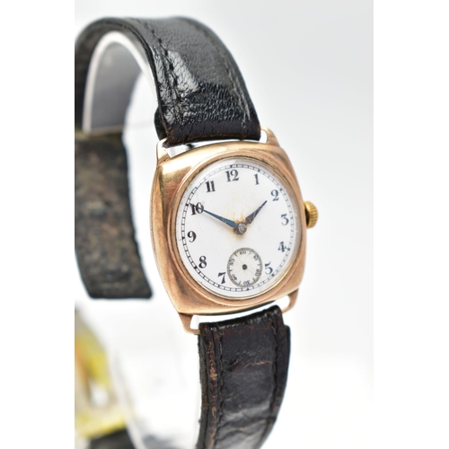 29 - A GENTLEMANS 9CT GOLD WRISTWATCH, hand wound movement, round white dial, with Arabic numerals, secon... 