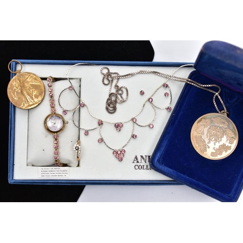 41 - A SELECTION OF 9CT GOLD, SILVER AND COSTUME JEWELLERY, to include a 9ct gold sapphire and cubic zirc... 