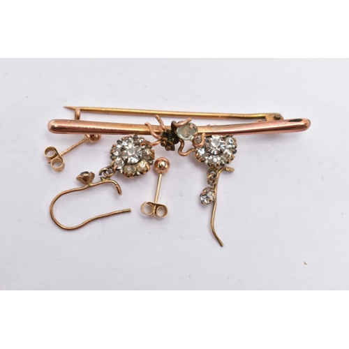 44 - A SELECTION OF YELLOW GOLD JEWELLERY, to include a pair of yellow metal ear studs, stamped 9ct, an e... 