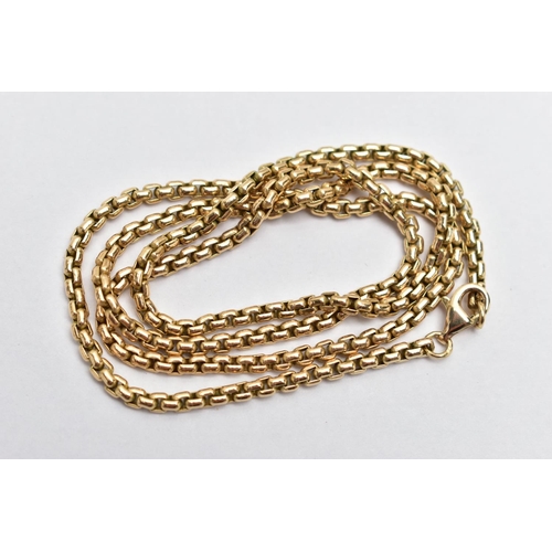 46 - A 9CT GOLD BOX BELCHER CHAIN, with lobster clasp, hallmarked Birmingham, approximate length 480mm, a... 