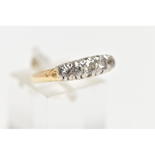 6 - A FIVE STONE DIAMOND RING, designed with a row of graduated old cut diamonds, each claw set in a whi... 