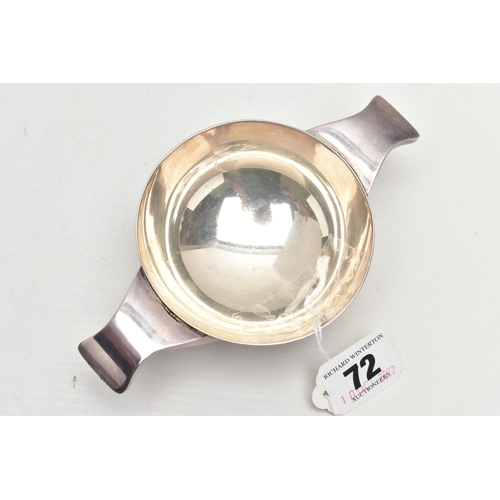 72 - A SCOTTISH SILVER QUAICH, small silver polished Quaich with double handles, hallmarked 'J B Chatterl... 