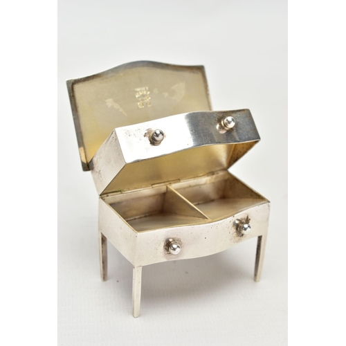 82 - AN EARLY 20TH CENTURY SILVER 'ASPREY & CO LTD' NOVELTY STAMP CASE, in the form of a chest of two dra... 