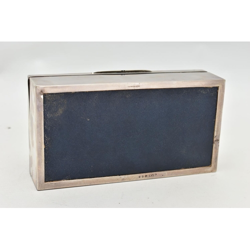 85 - A SILVER LINED CIGARETTE BOX, rectangular box with an engine turned pattern to the hinged lid, polis... 
