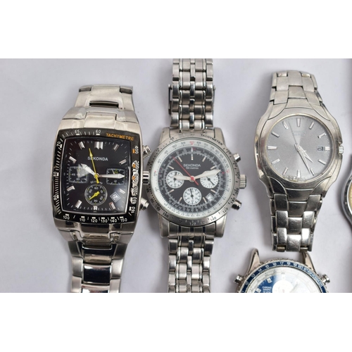 92 - AN ASSORTMENT OF GENTS WRISTWATCHES, to include two matching 'Sekonda' quartz movement stainless ste... 