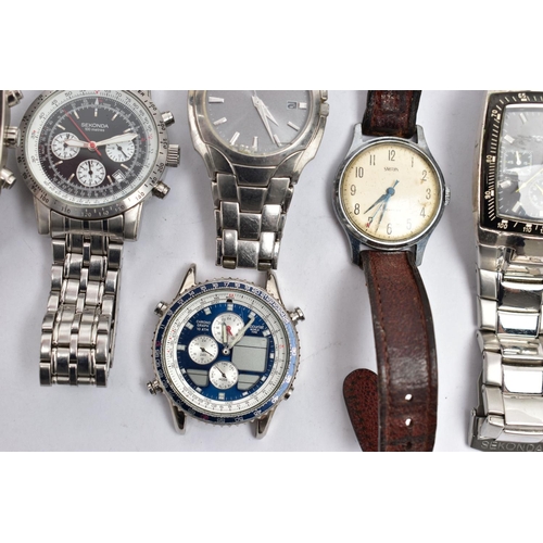 92 - AN ASSORTMENT OF GENTS WRISTWATCHES, to include two matching 'Sekonda' quartz movement stainless ste... 