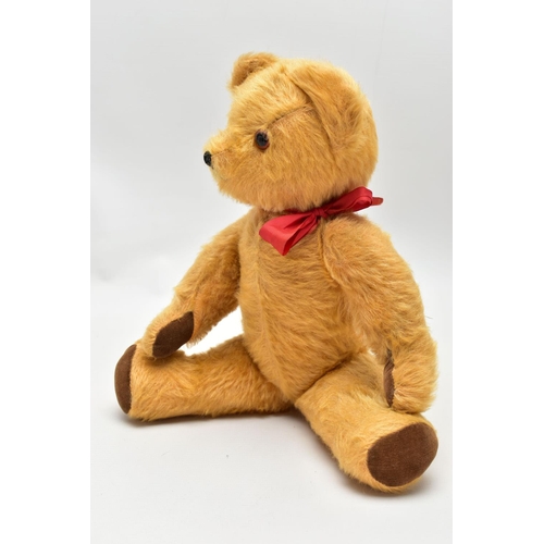 961A - A PEDIGREE GOLDEN PLUSH MUSICAL TEDDY BEAR, stitched nose, plastic eyes, jointed body, brown velvet ... 