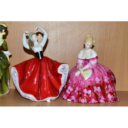 306 - FIVE ROYAL DOULTON FIGURINES, comprising Victoria HN2471, Elyse HN2474 (tiny chip to brim of hat), P... 