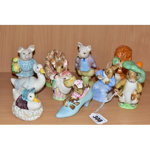 308 - TEN BESWICK BEATRIX POTTER CHARACTER FIGURES, comprising 'Squirrel Nutkin' with BP-3b backstamp (fir... 