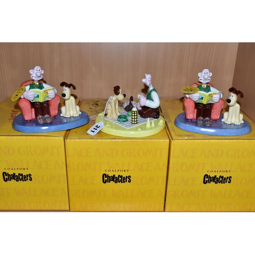 311 - THREE BOXED COALPORT WALLACE AND GROMIT FIGURES /FIGURE GROUPS, comprising 'Picnic on the Moon' WG3 ... 