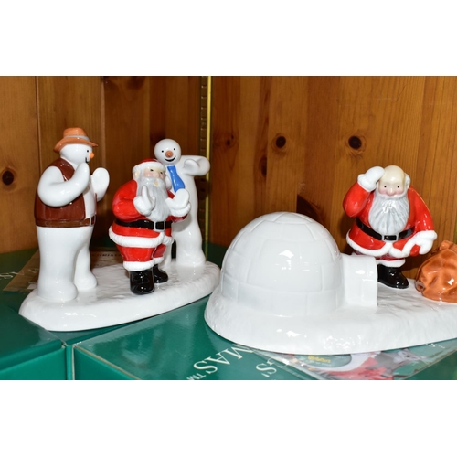 318 - FOUR BOXED COALPORT RAYMOND BRIGGS' FATHER CHRISTMAS FIGURES, comprising two 'Line Dancing' limited ... 