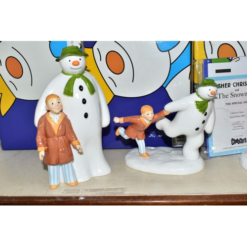 325 - THREE BOXED COALPORT THE SNOWMAN CHARACTER FIGURES, comprising The Adventure Begins, The Special Gif... 