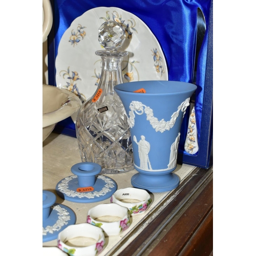 333 - A GROUP OF CERAMICS AND GLASS WARES, to include a Webb Corbett cut crystal decanter, a boxed Aynsley... 