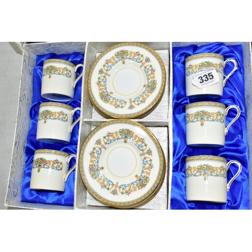 335 - A BOXED SET OF AYNSLEY 'HENLEY' PATTERN COFFEE CANS, comprising six saucers with six coffee cans in ... 