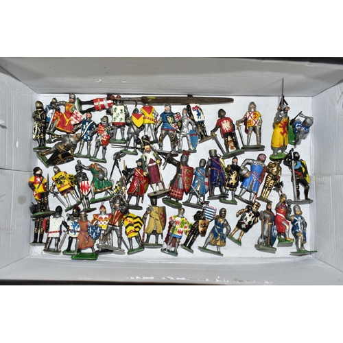 336 - ONE BOX OF FORTY FIVE LEAD TOY SOLDIERS, comprising Cherilea and other assorted 1950's medieval knig... 