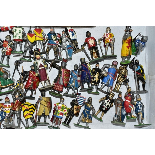 336 - ONE BOX OF FORTY FIVE LEAD TOY SOLDIERS, comprising Cherilea and other assorted 1950's medieval knig... 