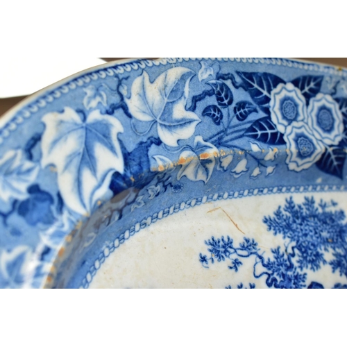 348 - TWO 19TH CENTURY BLUE AND WHITE MEAT PLATES, both in a rectangular form, decorated with a resting sh... 