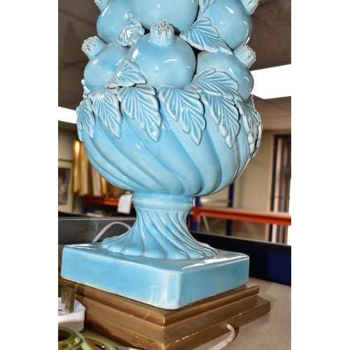 349 - A LARGE BONDIA CERAMICS TABLE LAMP, made by Bondia Ceramics- Spain, a pale blue fruit bowl with a to... 