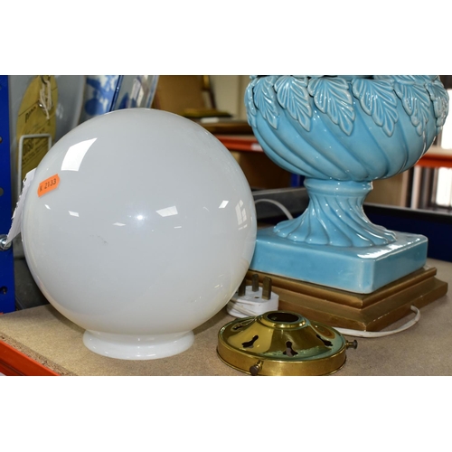 349 - A LARGE BONDIA CERAMICS TABLE LAMP, made by Bondia Ceramics- Spain, a pale blue fruit bowl with a to... 