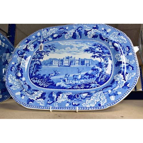 362 - AN EARLY 19TH CENTURY BLUE AND WHITE MEAT PLATE OF SHAPED RECTANGULAR FORM PRINTED WITH A TITLED VIE... 