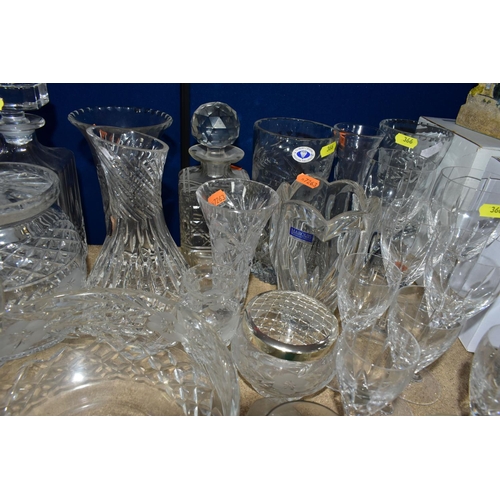 366 - A GROUP OF CLEAR AND COLOURED GLASSWARE, including a 'Marquis by Waterford' vase, Made in Germany, h... 