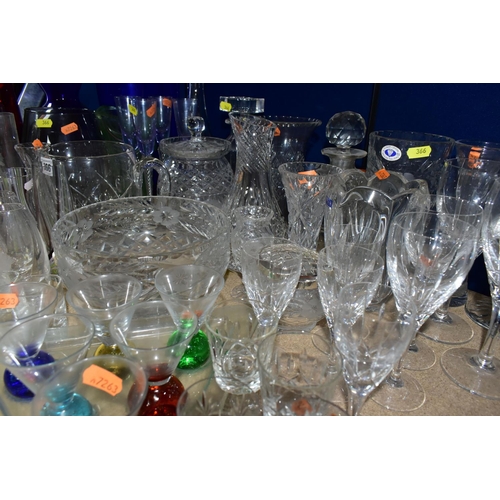 366 - A GROUP OF CLEAR AND COLOURED GLASSWARE, including a 'Marquis by Waterford' vase, Made in Germany, h... 