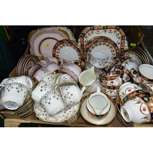 367 - FIVE BOXES OF ASSORTED CERAMICS AND GLASSWARE, including tea wares by Tuscan China, Pendant and Roya... 