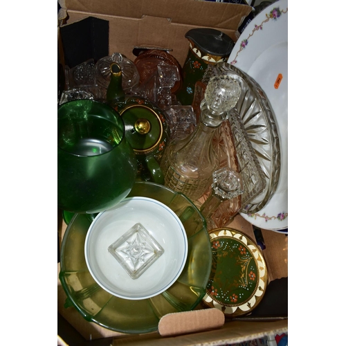 367 - FIVE BOXES OF ASSORTED CERAMICS AND GLASSWARE, including tea wares by Tuscan China, Pendant and Roya... 