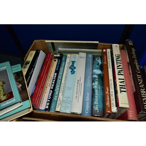 368 - THREE BOXES OF ANTIQUES REFERENCE BOOKS AND OLD AUCTION CATALOGUES FOR SOTHEBYS, CHRISTIES, ETC, app... 