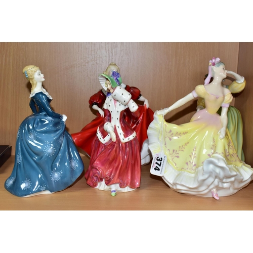 374 - A COALPORT LADIES OF FASHION 'PEGGY' AND FOUR ROYAL DOULTON LADY FIGURES, comprising 'Ninette' HN237... 