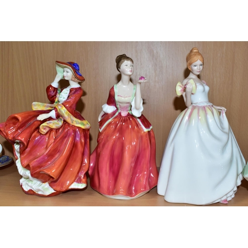 380 - FIVE ROYAL DOULTON LADY FIGURES, comprising 'Nina' HN2347, 'Flower of Love' HN3970, 'Top O' The Hill... 