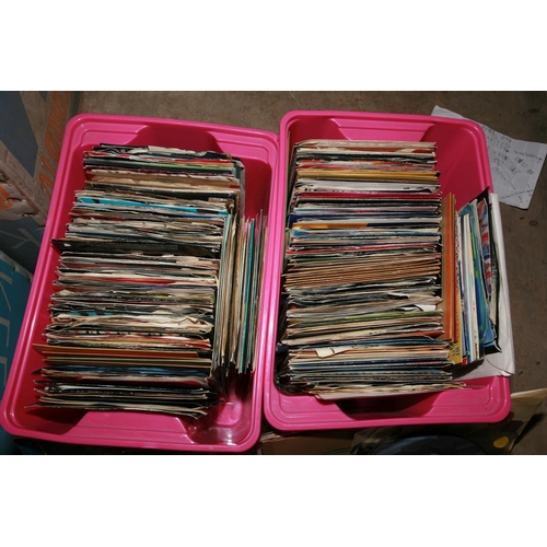 1008 - TWO TRAYS CONTAINING OVER THREE HUNDRED 7in SINGLES including The Beatles, Sonny and Cher, George Ha... 