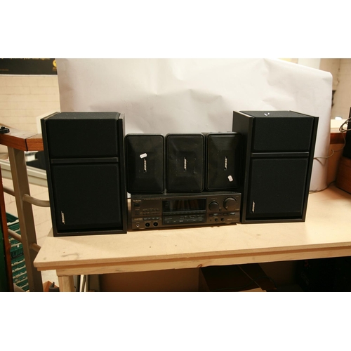 908 - A TECHNICS SA-GX505 AV RECEIVER AMPLIFIER, a pair of Bose 301 series 3 speakers and three Bose 101 m... 