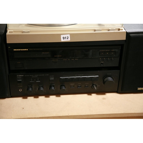 912 - A YAMAHA A-500 NATURAL SOUND AMPLIFIER, a Marantz TT1200 Turntable, a Marantz CD40 CD player (no pow... 