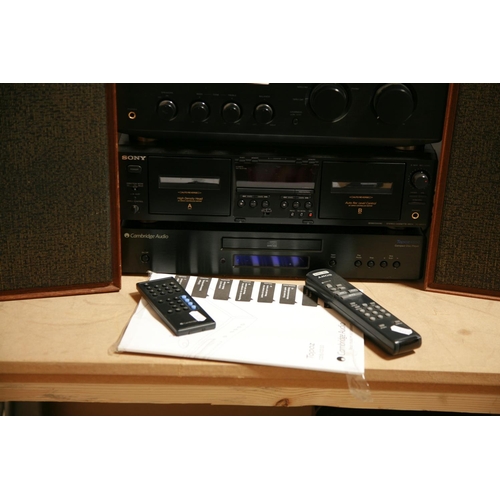 920 - A MODERN COMPONANT HI FI including a Cambridge AudioTopaz CD10 with remote and manual, a Sony TA-FE2... 