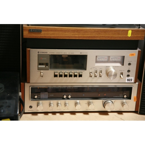 922 - A VINTAGE COMPONANT HI FI including a Trio KR-4600 Receiver Amplifier, a Trio KX-620 single Tade Dec... 