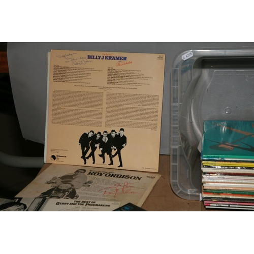 952 - A TRAY CONTAINING THIRTY EIGHT NEAR MINT LPs including three signed LPs by The Drifters ( Four and F... 