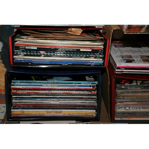 956 - THREE RECORD CASES AND BOX CONTAINING OVER ONE HUNDRED AND TEN LPs including The River by Springstee... 