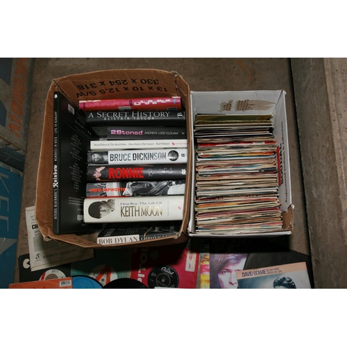 982 - TWO TRAYS CONTAINING APPROX ONE HUNDRED AND TWENTY FIVE SINGLES and ten books pertaining to musical ... 