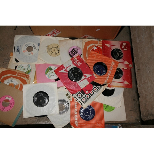 984 - A TRAY CONTAINING ONE HUNDRED ADN SEVENTY 7in SINGLES and seventy CDs from artists such as Sex Pisto... 