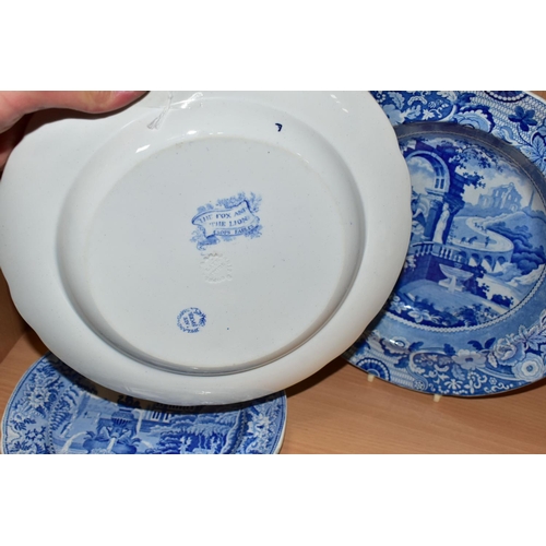 387 - A COPELAND & GARRETT (LATE SPODE) BLUE AND WHITE PLATE PRINTED IN THE AESOP'S FABLES SERIES 'THE FOX... 