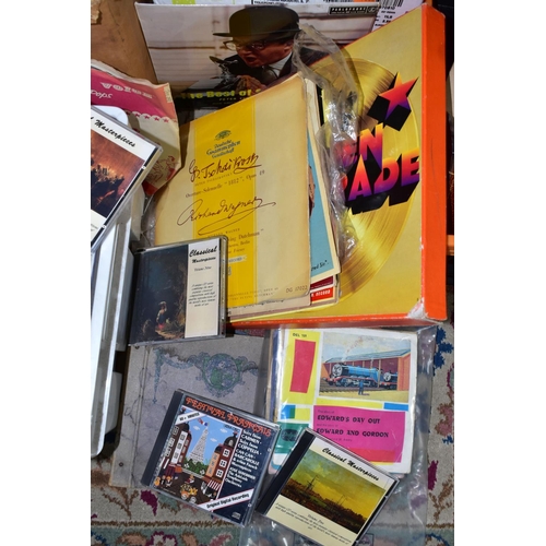 391 - FOUR BOXES OF L.P, 33RPM, 45RPM RECORDS AND D.V.DS, to include a Reader's Digest 1975 Golden Hit Par... 