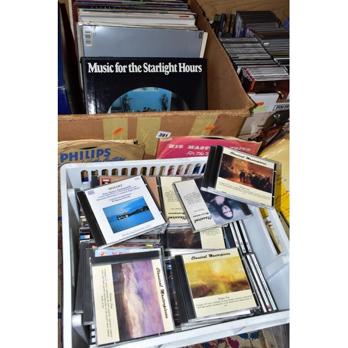 391 - FOUR BOXES OF L.P, 33RPM, 45RPM RECORDS AND D.V.DS, to include a Reader's Digest 1975 Golden Hit Par... 