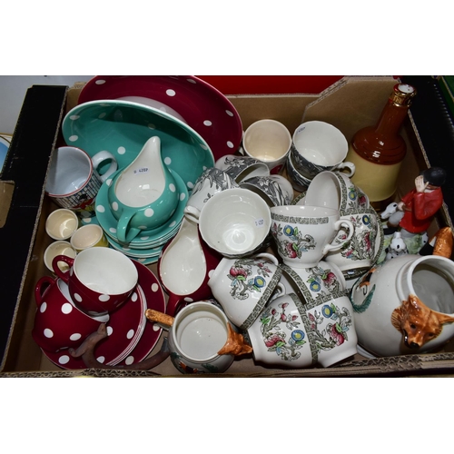 397 - SIX BOXES OF TEAWARES AND GLASSWARE, to include a Sadler Red and White Roses 3634 with horizontal ri... 