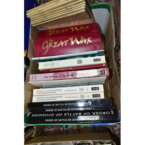 398 - BOOKS, eight boxes containing a large collection of books, magazines and DVD's mostly relating to th... 